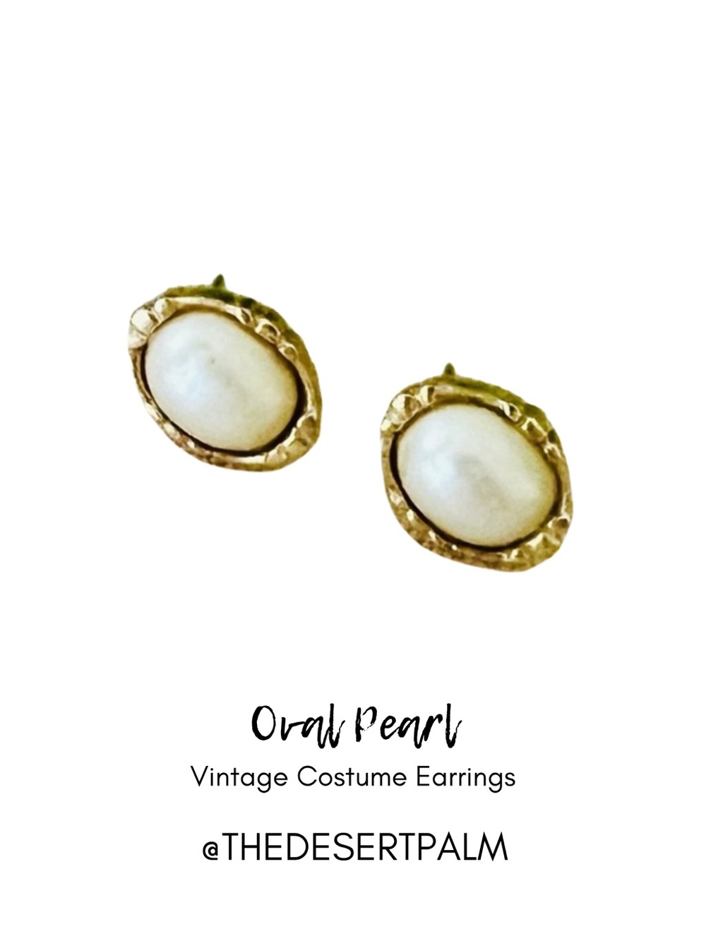 Vintage Pearl Oval Stud Earrings Gold Tone Costume Jewelry
